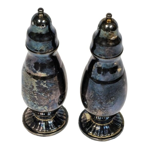Vintage Oneida Salt & Pepper Shakers Ornate Retro Silver Plated Kitchen decor - Picture 3 of 16